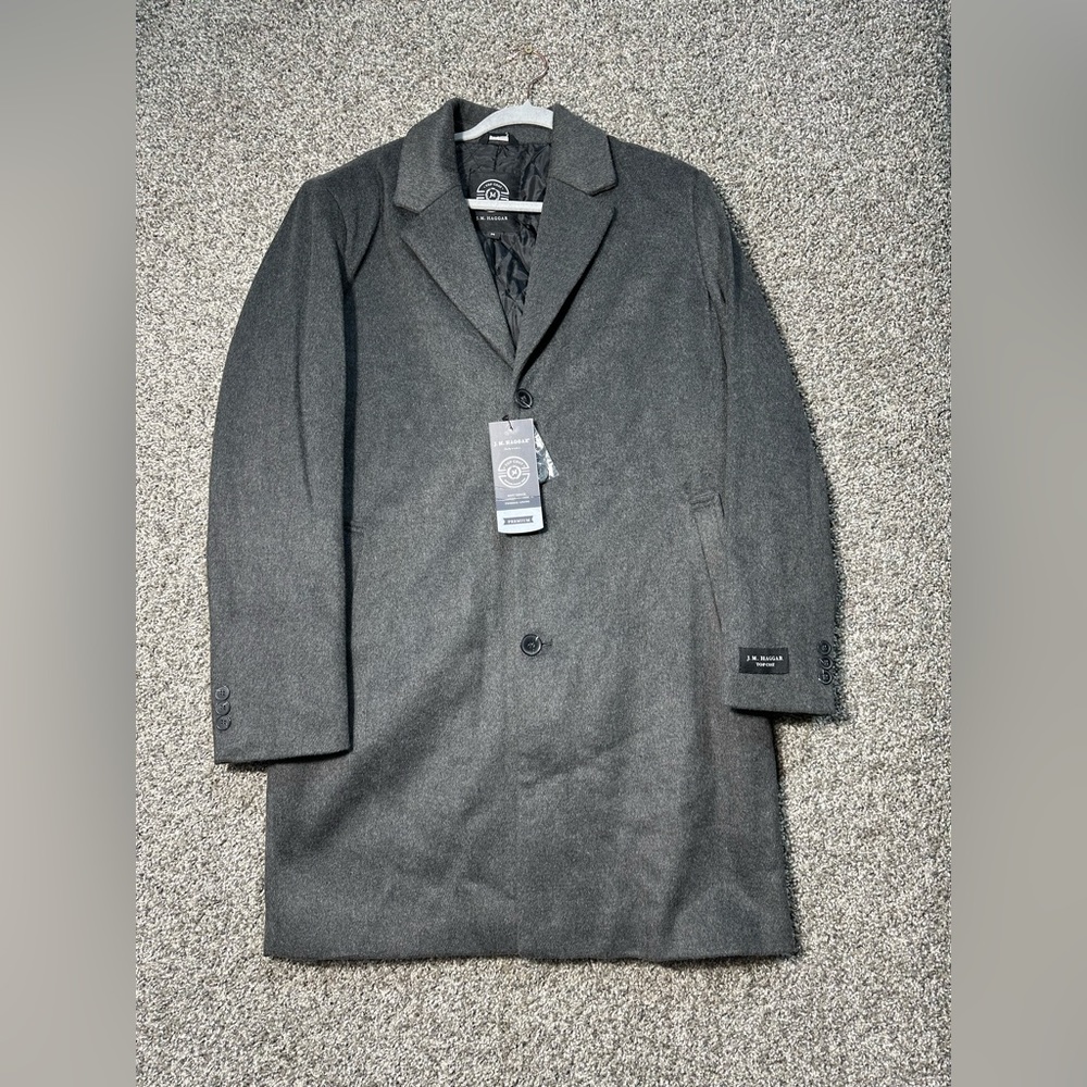 NWT Haggar Men's Mid-Length Single Breasted Brushed Twill Topcoat Size Medium - Picture 6 of 10